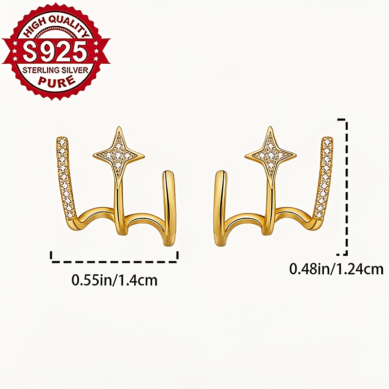 Women's S925 Silver Four-Pointed Star Stud Earrings with Zirconia